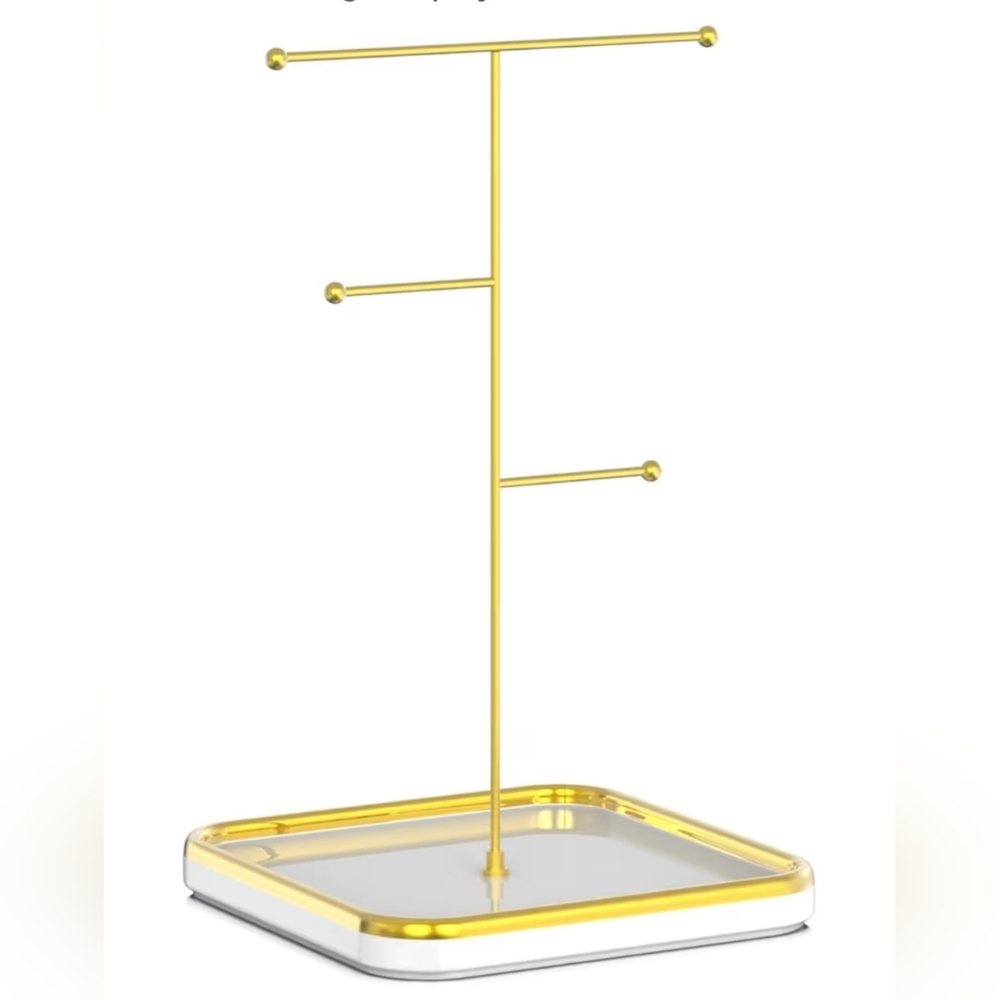 Gold Jewelry Organizer Stand w White Ceramic Plate